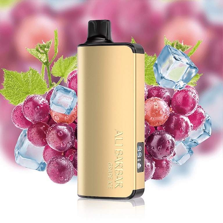 A purple Alibaba Vape 9000 puffs device with Grape Ice flavour